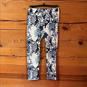 Navy and White Coral Print Leggings